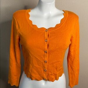 7th Avenue NY & Co orange scalloped neck knit cardigan sweater top XS 🌼